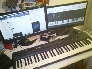 M-audio Oxygen 61 on my desk Linux,timidity,ubuntum,synthesia,wine at work xD